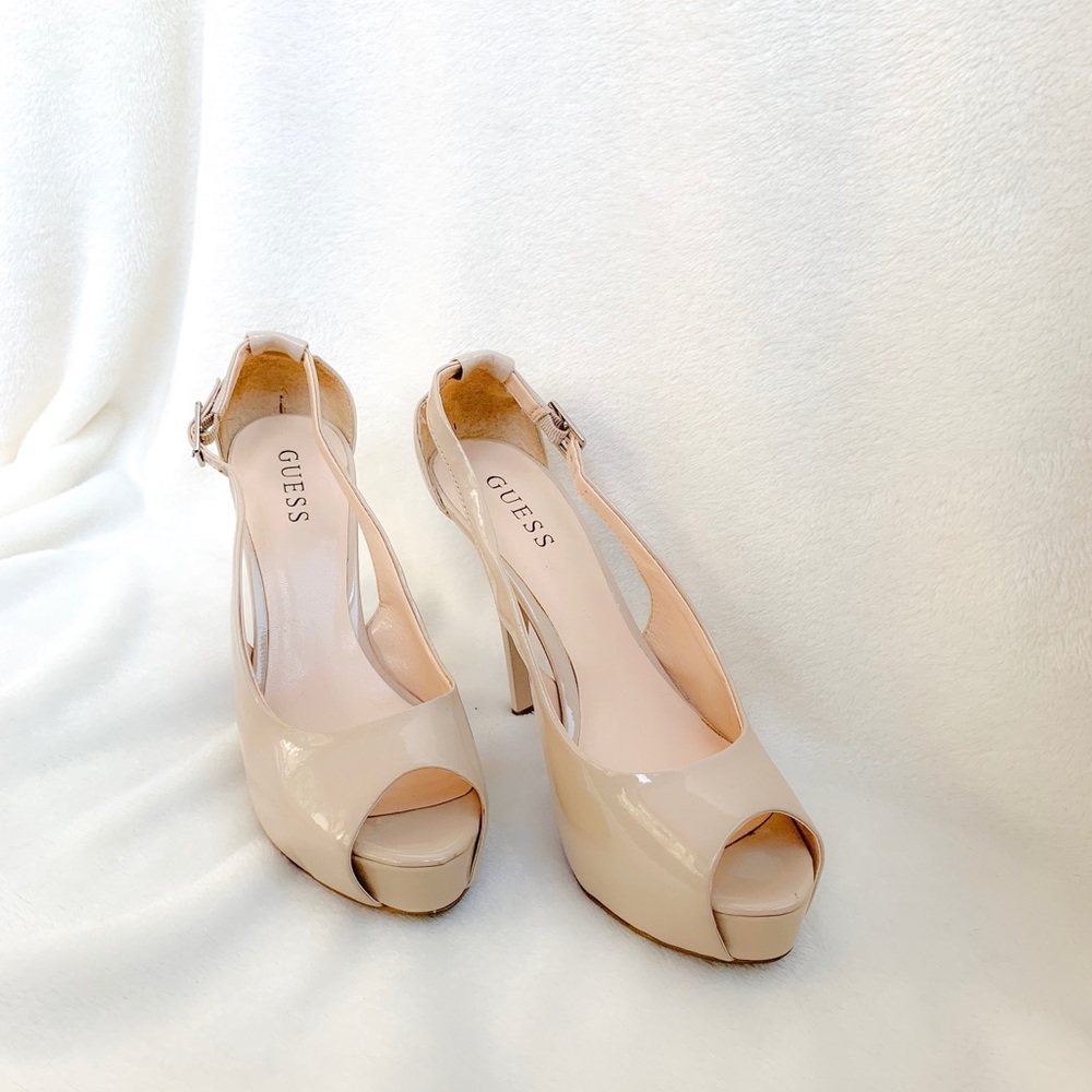 Peep Toe Nude GUESS heels with ankle strap